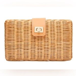 NWT Kayu Lou Wicker Straw Clutch Bag Natural